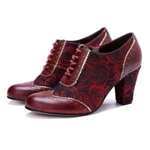 CrazycatZ Leather Pumps,Women  Vintage Block Heel Oxford Vintage Shoes Color Blocking Oxford Shoes 80305