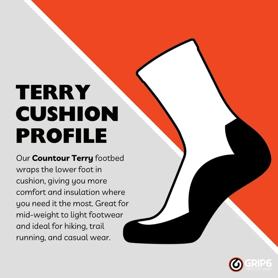 GRIP6 Crew Socks - Merino Wool Socks Made in the USA, Lightweight Wool Hiking Socks, Crew Socks for Men and Women