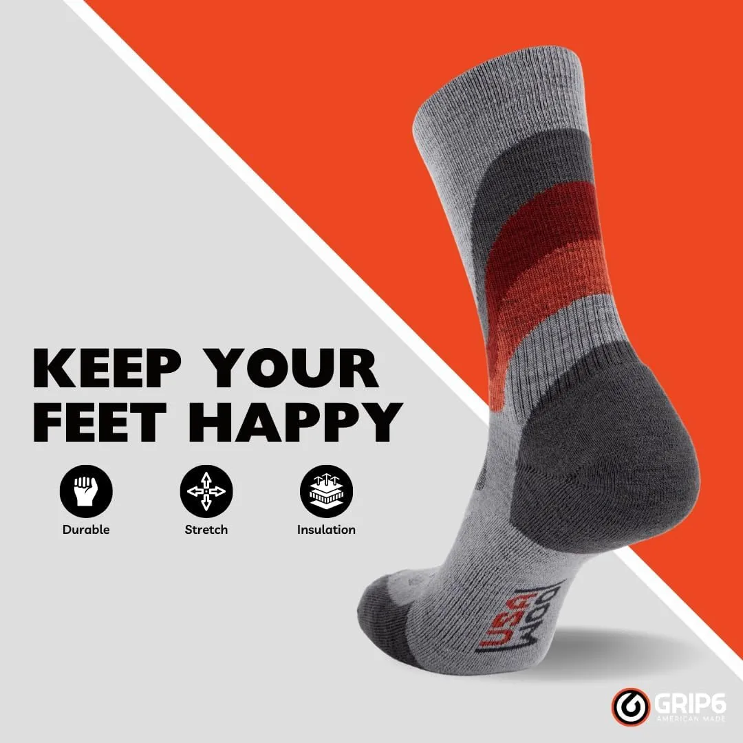 GRIP6 Crew Socks - Merino Wool Socks Made in the USA, Lightweight Wool Hiking Socks, Crew Socks for Men and Women