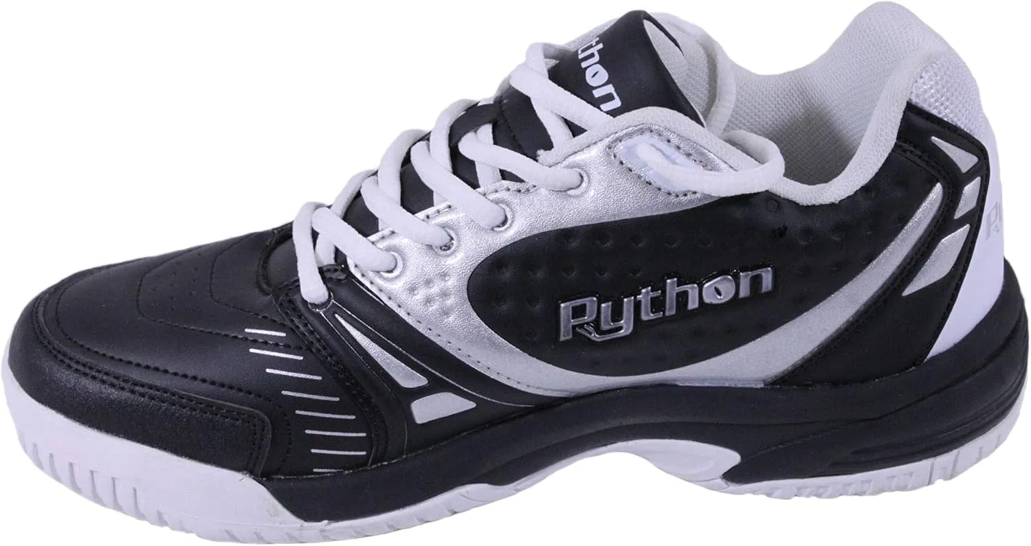 Python Deluxe Indoor Court Shoes (Racquetball, Squash, Badminton, Indoor Pickleball, Volleyball) (Low & Mid) (Black & White Colors) (Non-Slip) (Non-Marking)