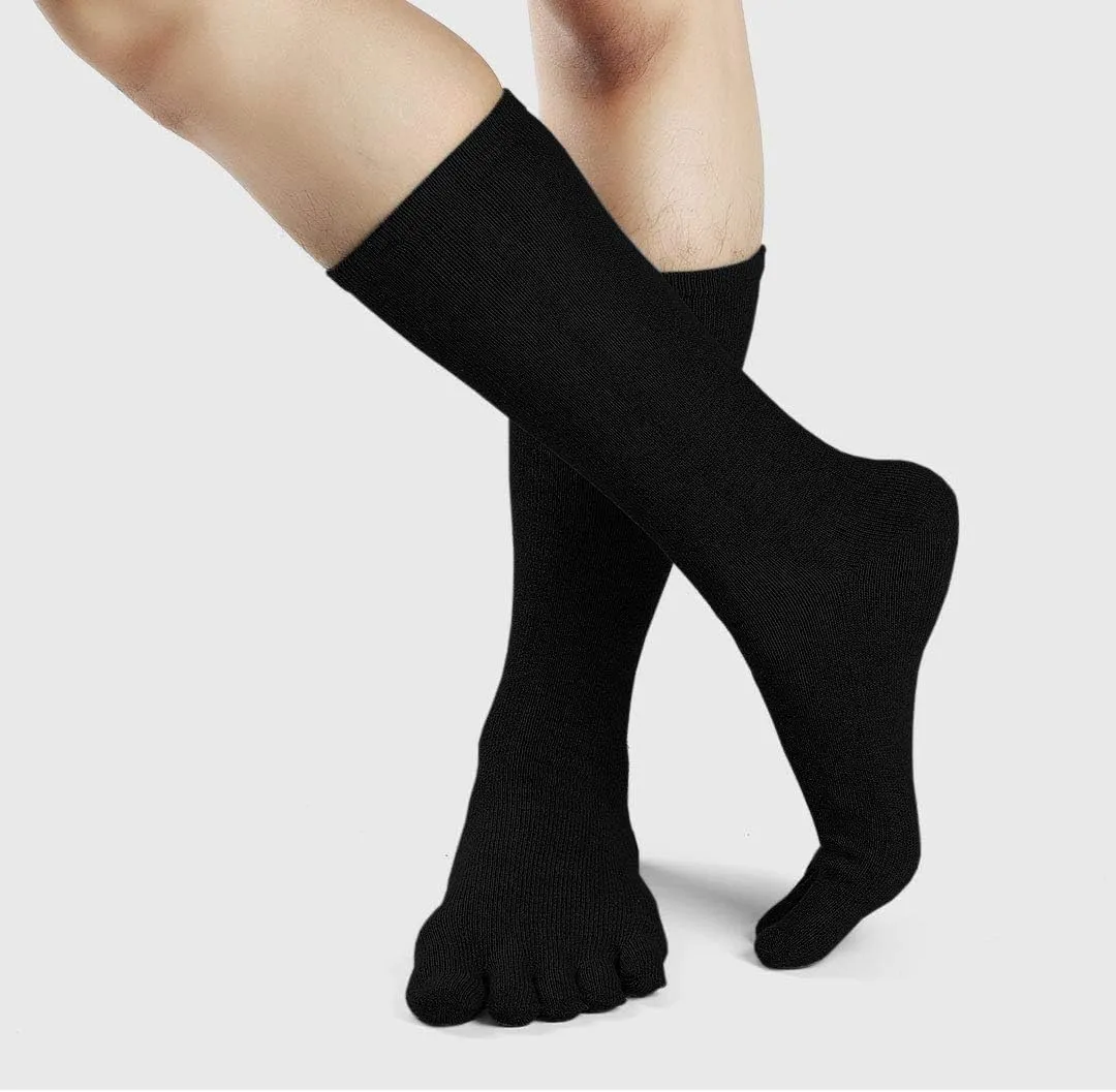 ZAKASA Mens Toe Socks Athletic Running Cushion Five Finger Cotton Crew Socks